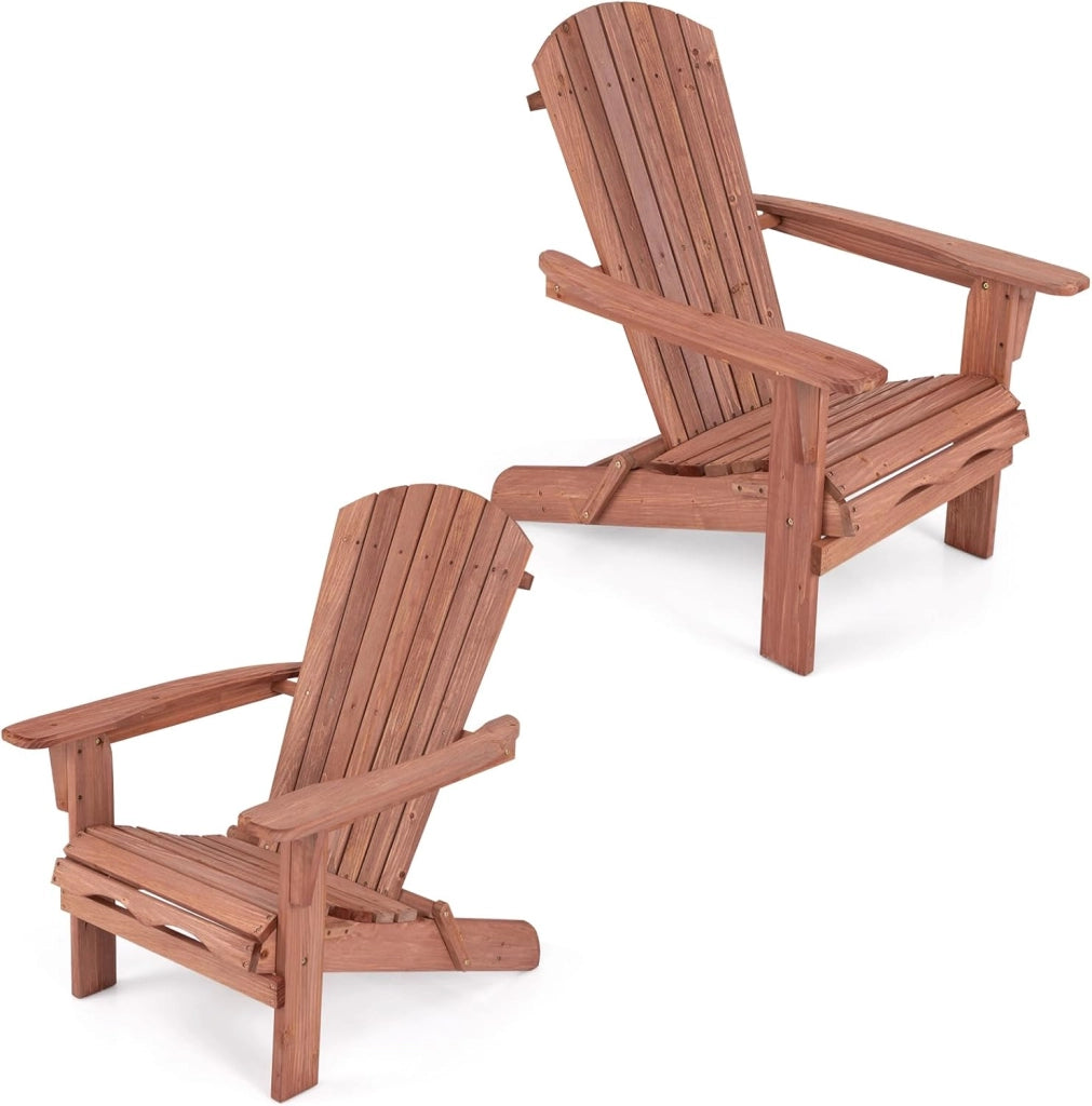 Sedia Adirondack Pieghevole, Sedia da Giardino in Legno di Abete con Schienale e Braccioli, Ergonomica, Poltrona da Esterno per Patio, Terrazza, Balcone, Veranda, Portata 180kg (Grigio*2)