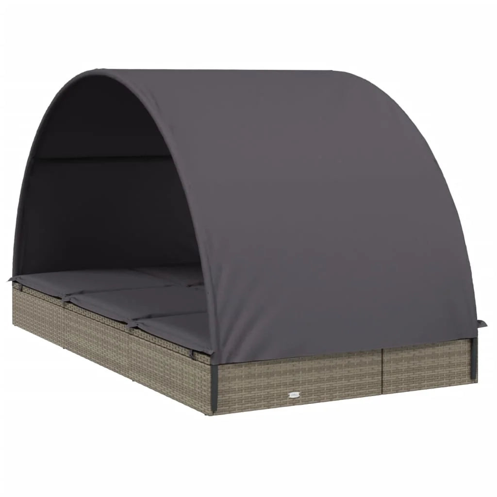 Lettino prendisole chaise longue a 2 posti con baldacchino rotondo 211 x 112 x 140 cm grigio 02_0012191