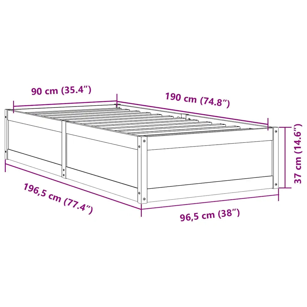 Letto senza Materasso Bianco 90x190 cm in Legno Massello Pino 846844