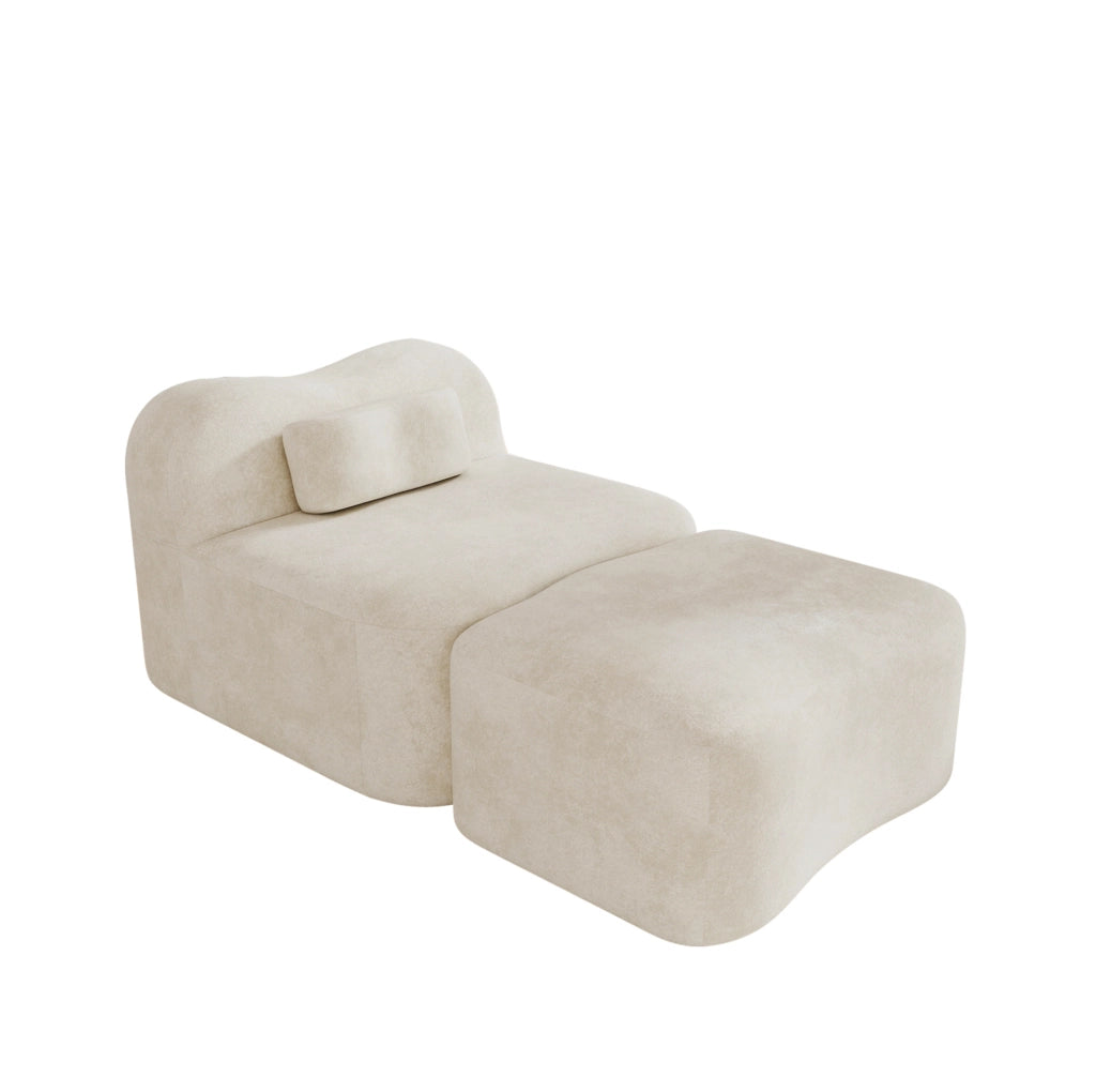 Divano modulare con ottomana 167x96x70 cm in velluto beige, senza montaggio –