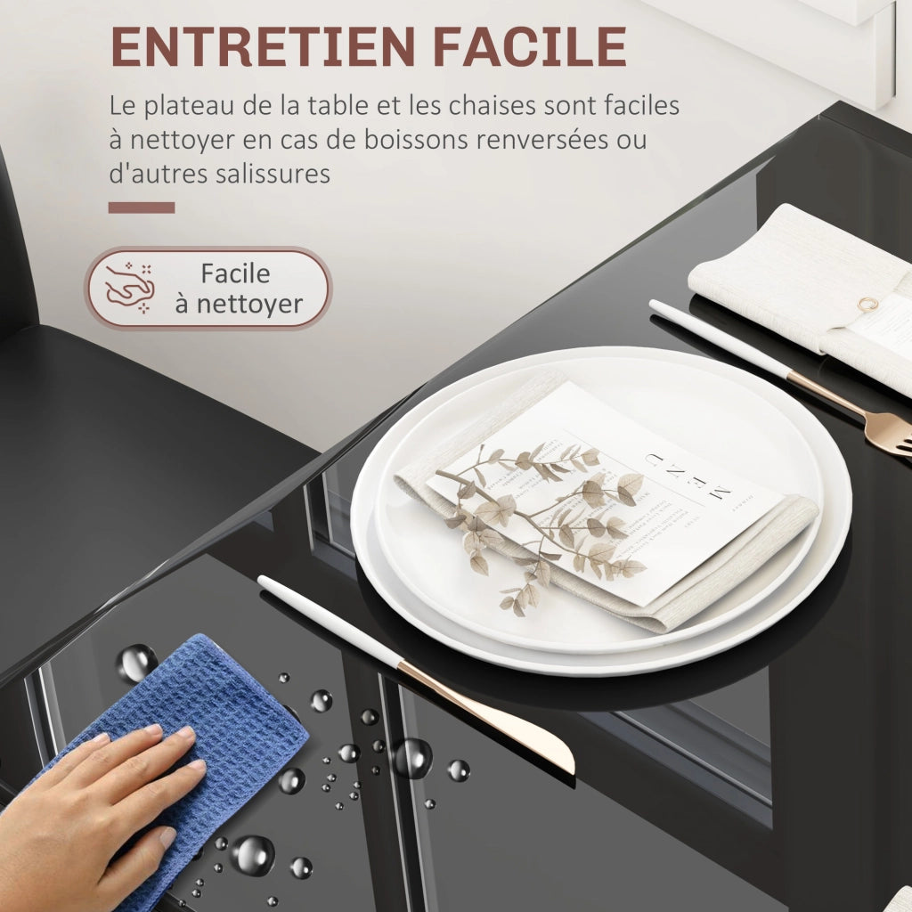 Set tavolo da pranzo con sedie per 2 persone ¨C Xylo ¨C Piano rettangolare in vetro temperato nero