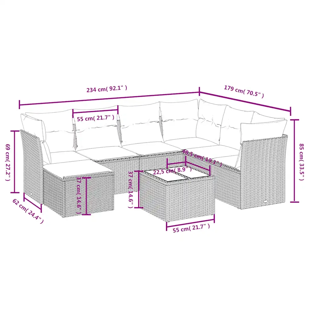 Set Divano da Giardino 8 pz con Cuscini Beige Misto Polyrattan 3263225
