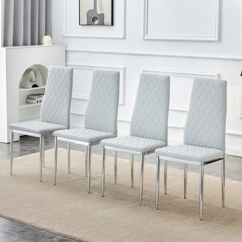 Sedie da Pranzo Set 4 Pezzi ¨C MINIMAL ¨C Similpelle Grigio Chiaro, Gambe Metallo, Design Moderno
