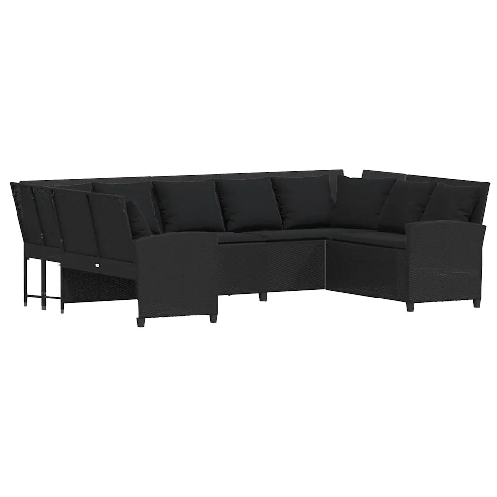 vidaXL Divano da Giardino con Cuscini in Polyrattan Nero