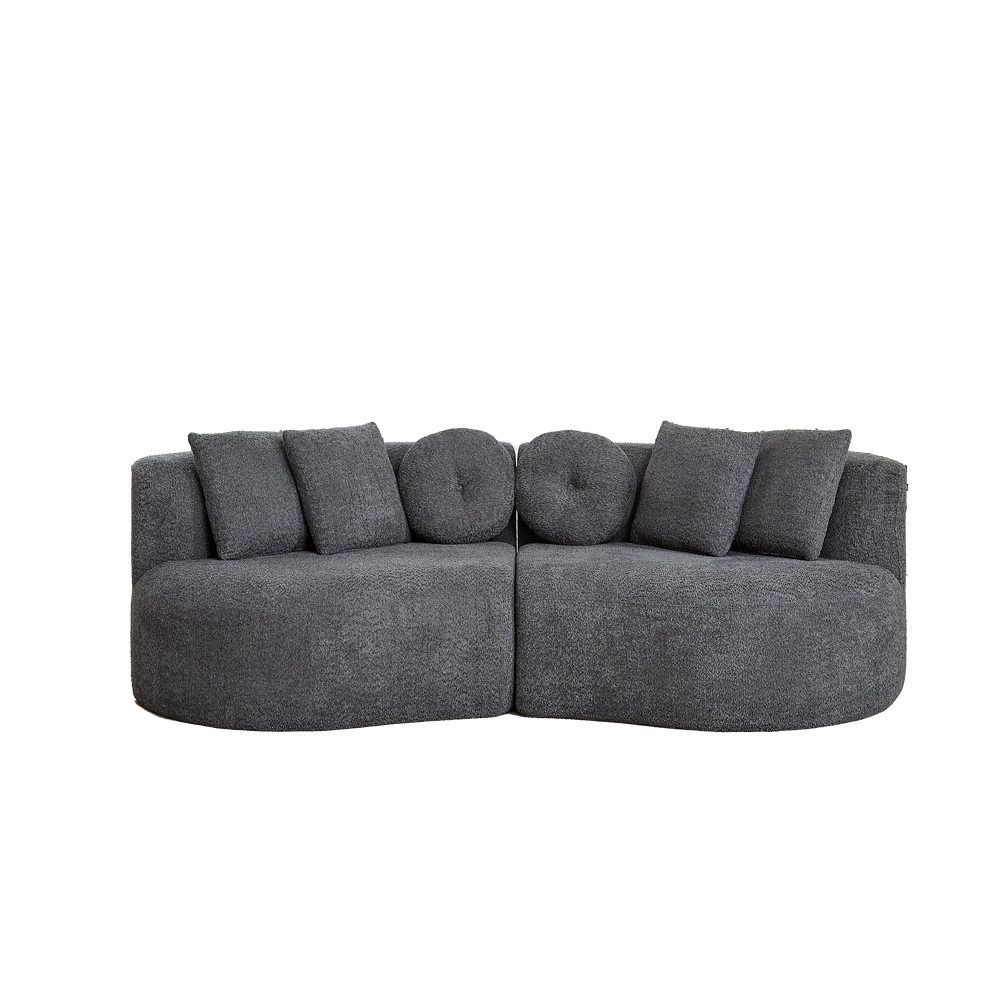 Divano modulare in tessuto Chenille ¨C Minimal ¨C Grigio antracite senza braccioli con 6 cuscini