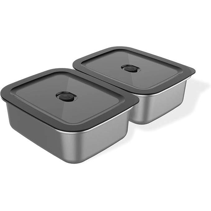 CONTENITORI CUCINA ACCIAIO INOX 2 PEZZI PER ALIMENTI ERMETICI COMPATIBILI WEBERS