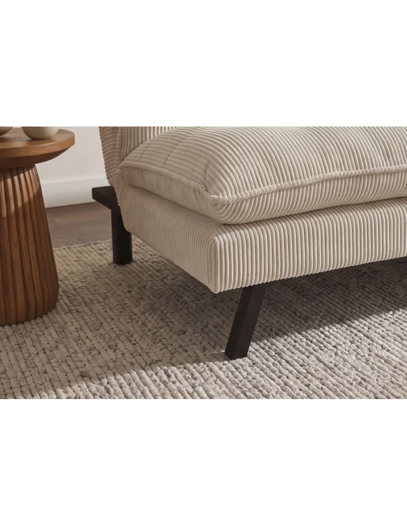 Divano letto AZENA 3 posti in tessuto a coste – Beige chiaro e nero – 190 x 80 x 90 cm