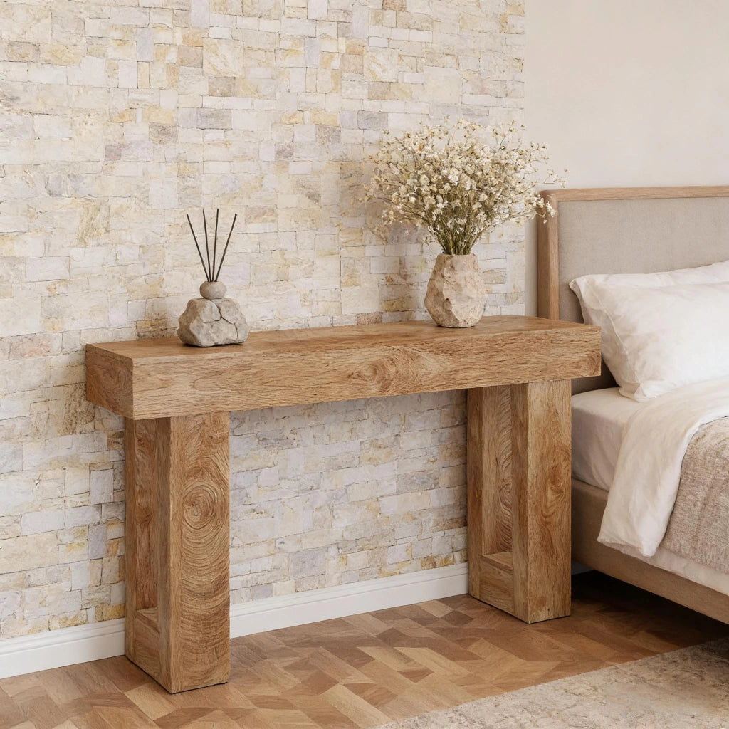 consolle da ingresso in legno stile casa di campagna, piano lungo 160 cm, marrone, per soggiorno e corridoio