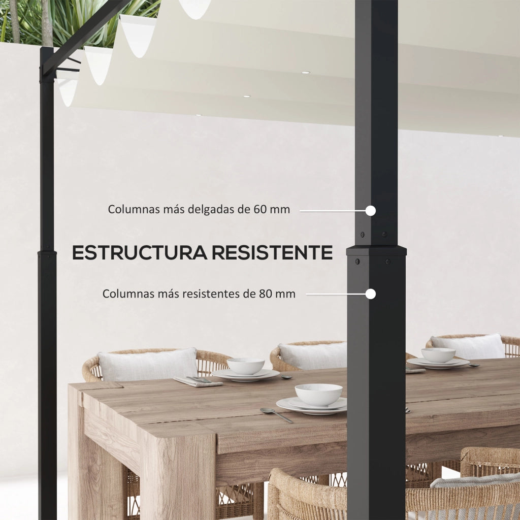 Pergola da giardino 3x3 m con tetto retrattile ¨C zephmum ¨C crema, metallo