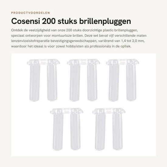 Accessori per occhiali da vista - 200 pezzi - Attrezzi di fissaggio - Riparazione liquido per lenti - Accessori occhiali senza montatura - 5 tipi - 1,4/1,5/1,6/1,8/2,0 mm - Parte di occhiale