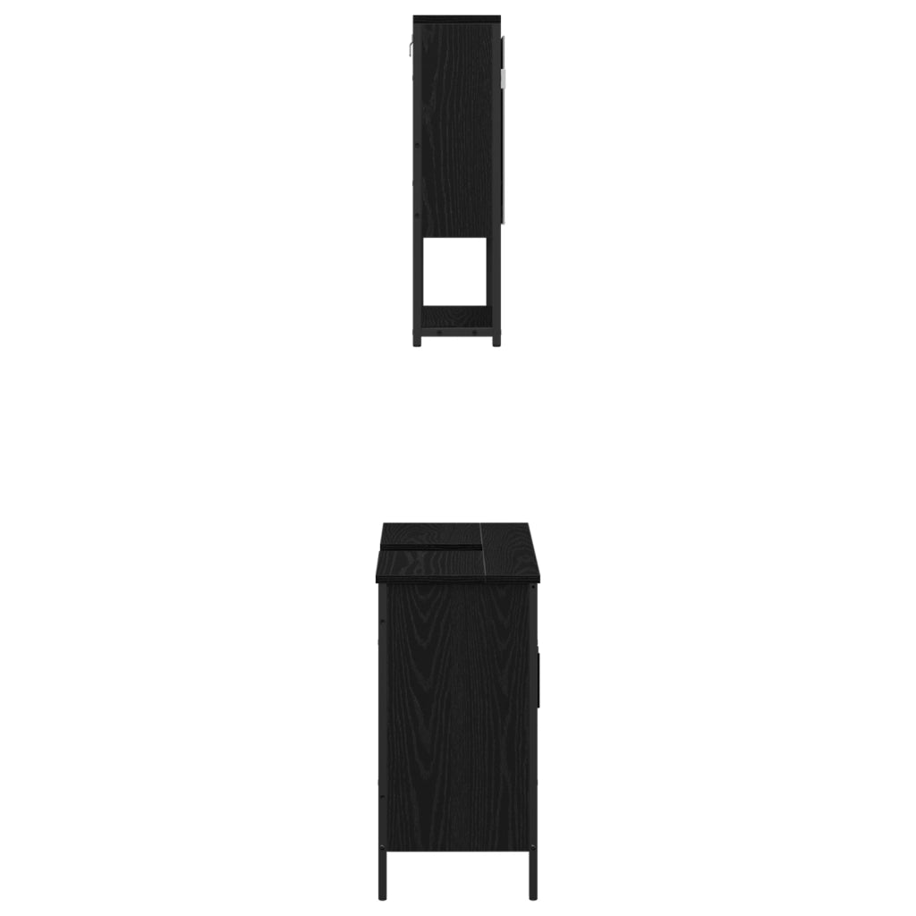 Set di Mobili per Bagno 2 Pezzi in Legno Ingegnerizzato Nero Rovere