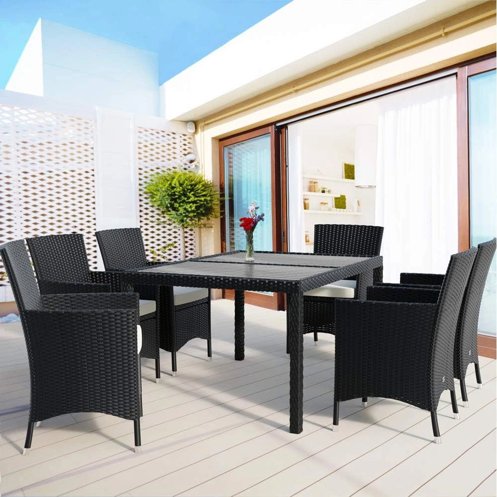 Deuba Set mobili da giardino polyrattan tavolo 6 sedie impilabili pranzo balcone Tavolo e sedie terrazzo patio esterno