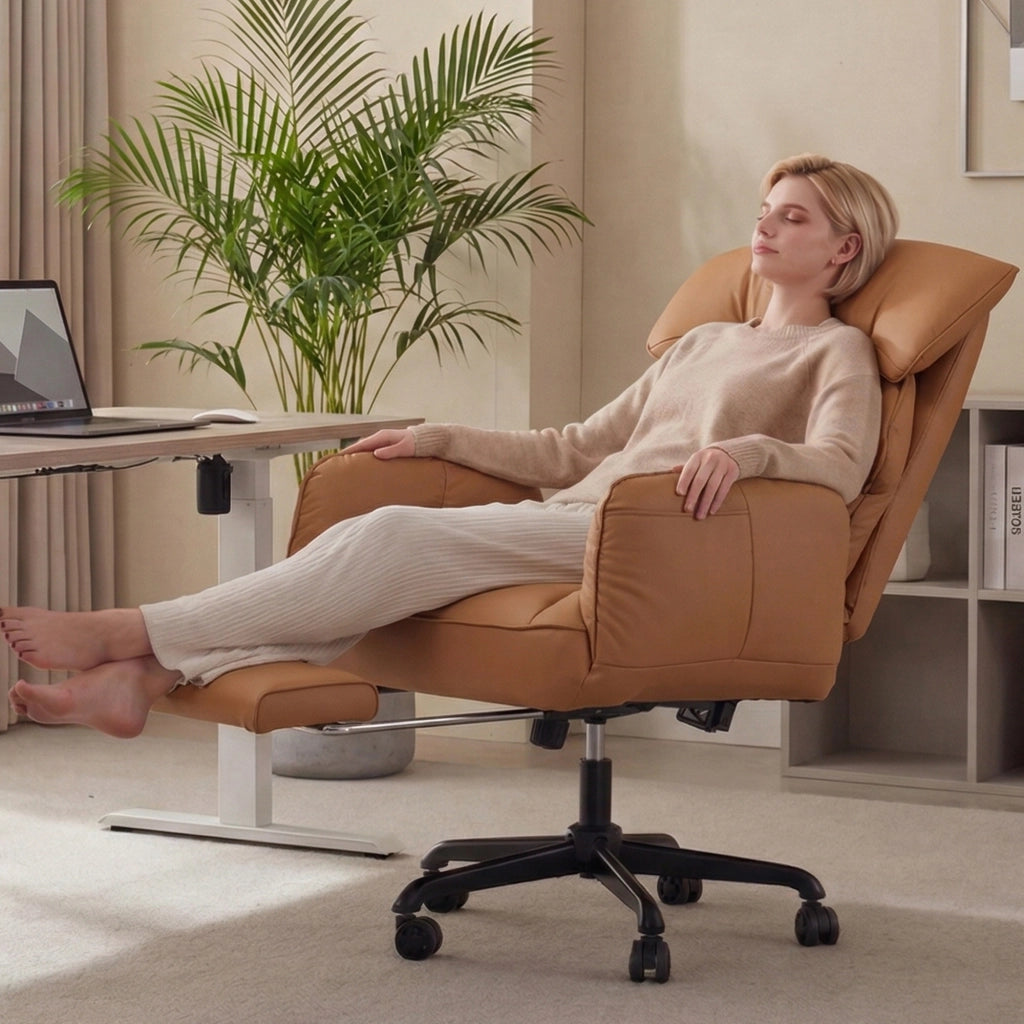 Sedia da ufficio ergonomica - Con corrimano e poggiapiedi - Con braccioli regolabili - Schienale regolabile - Marrone