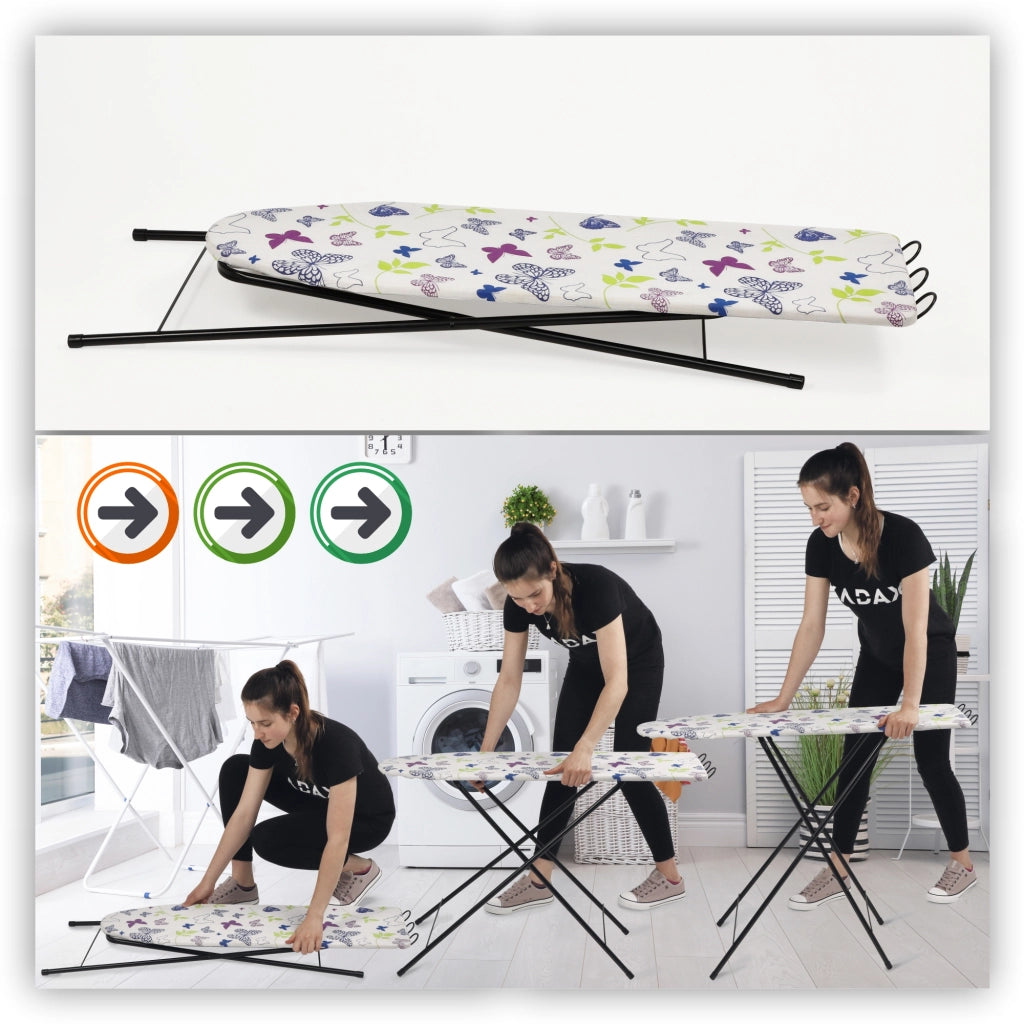 Asse da stiro pieghevole KADAX 100x30cm, leggera, con supporto per ferro da stiro standard.