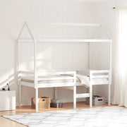Letto a Soppalco con Tetto Bianco 90x190 cm in Legno di Pino