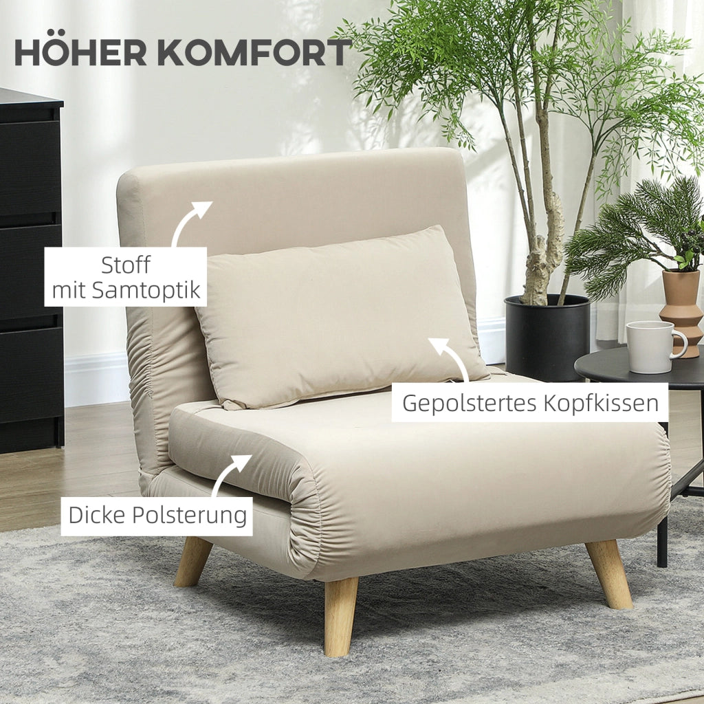Poltrona letto imbottita ¨C zephmum ¨C beige, velluto, regolabile