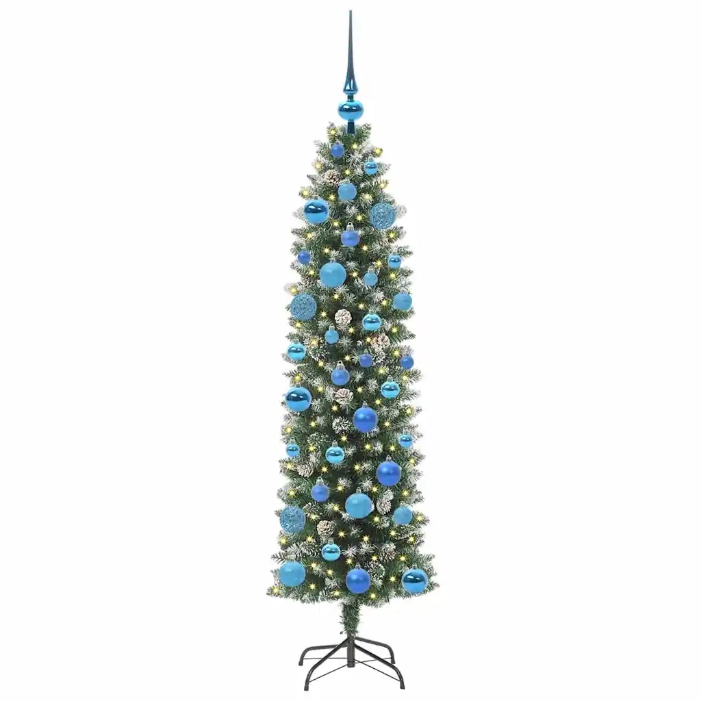 Albero di Natale Artificiale-Albero Natalizio Sottile Verde e Bianco 150 cm 377245