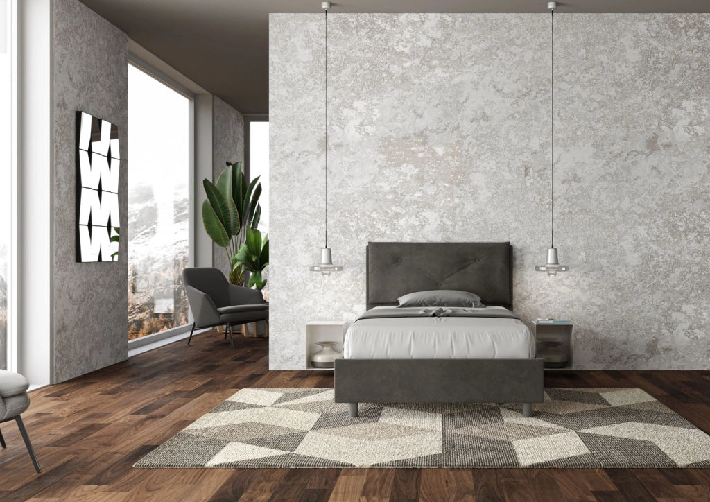 BS COM Letto una piazza e mezza con rete imbottito 120x200 microfibra grigio