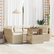 Set Divano da Giardino 7 Pezzi con Cuscini Rattan Beige Poly