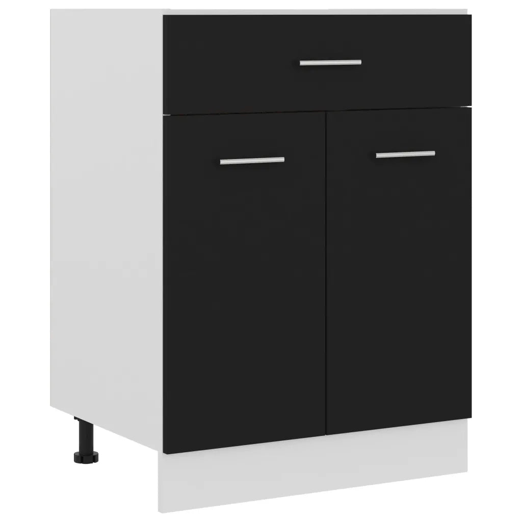 Mobiletto da cucina semplice con cassetti 60 x 46 x 81 cm design moderno pratico contenitore legno nero 02_0047664
