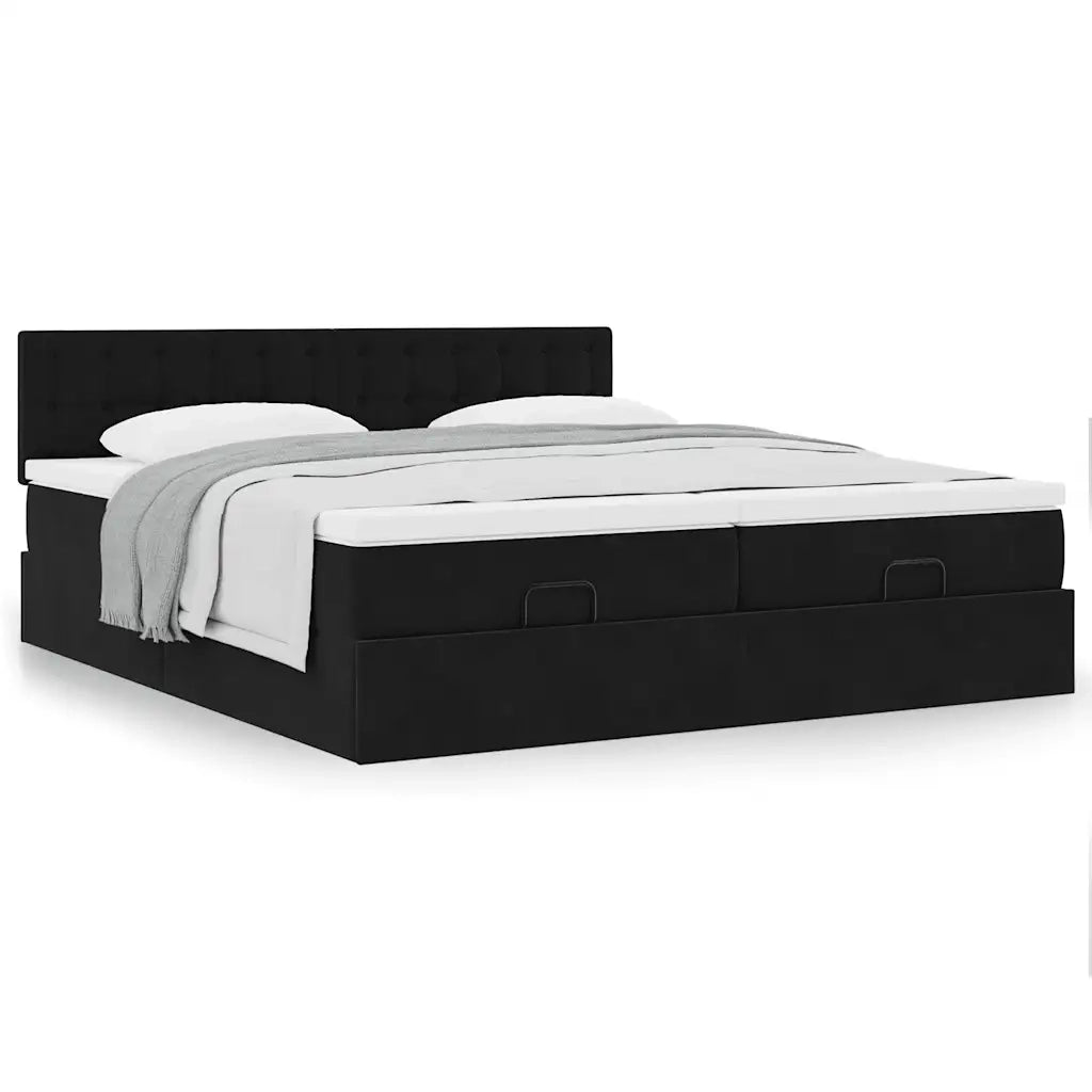 Struttura Letto Pouf con Materassi Nero 160x200 cm in Velluto 3312106