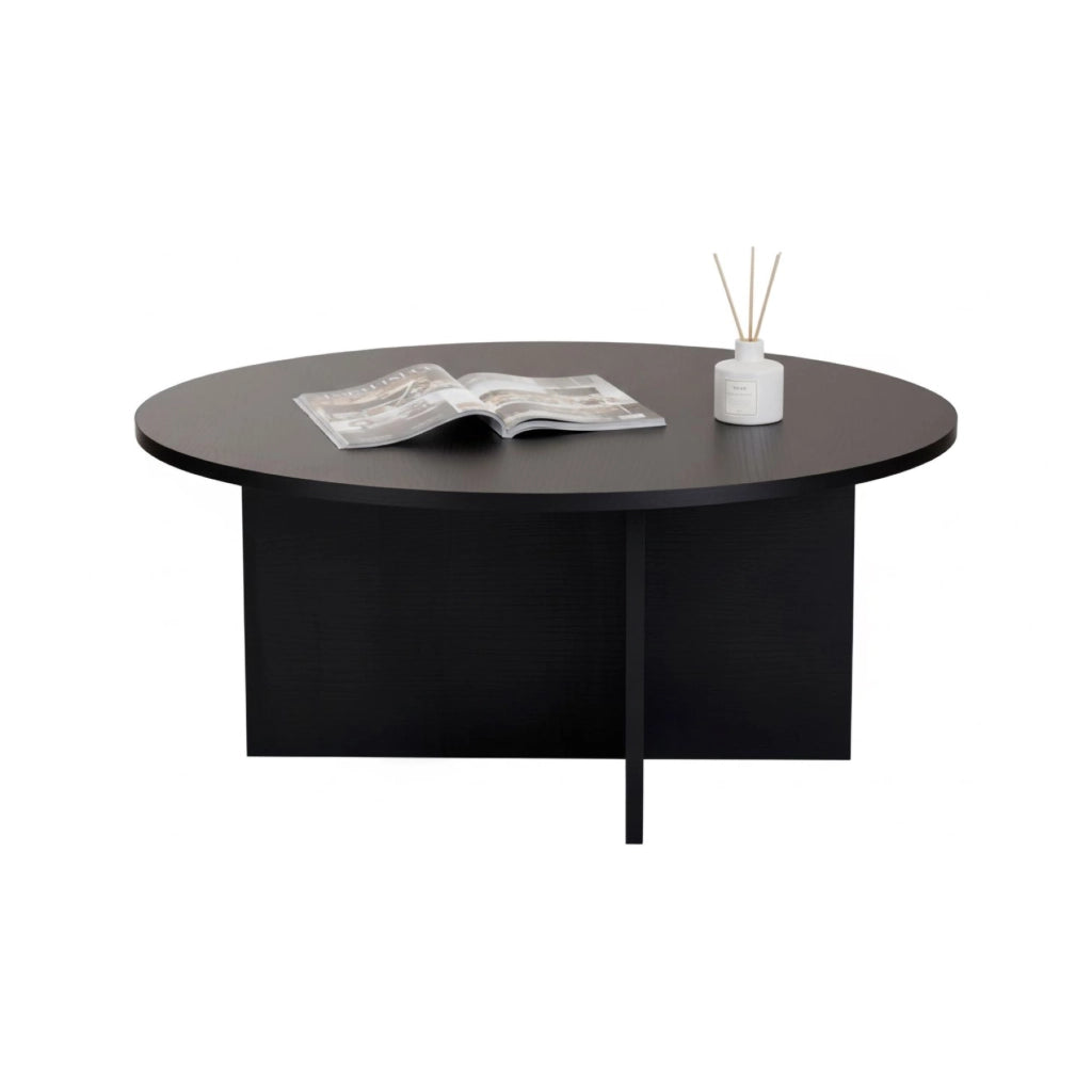 Simbario, Tavolino da Salotto Forma Rotondo, 90x90x40h cm Nero