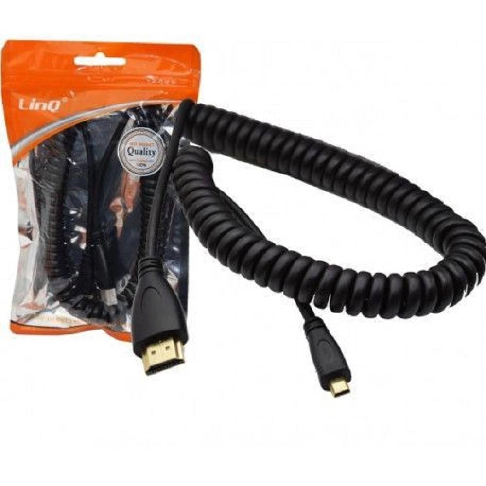 Trade Shop - Cavo Adattatore A Spirale Molla Da Micro Hdmi A Hdmi Lunghezza 2 Metri Hd-c4522 -