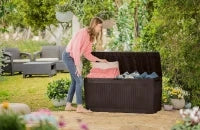 Baule da Giardino Comfy, 270L, Effetto Legno, Marrone, 119,2x44,7x57H cm