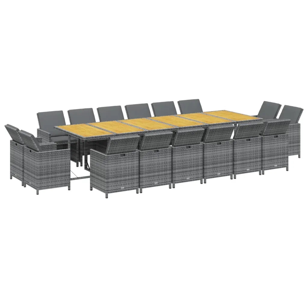 Set da Pranzo per Giardino 17 pz con Cuscini Polyrattan Grigio 3095633