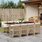 Set da Pranzo da Giardino 9 pz con Cuscini Beige in Polyrattan