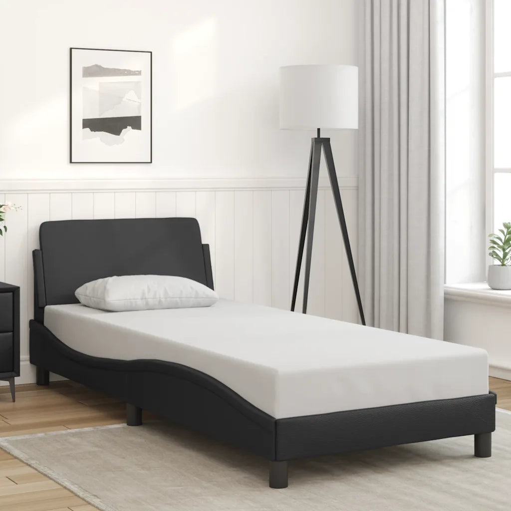 Letto singolo | Letto per adulti | Giroletto Dover Nero 90x190 cm in Similpelle