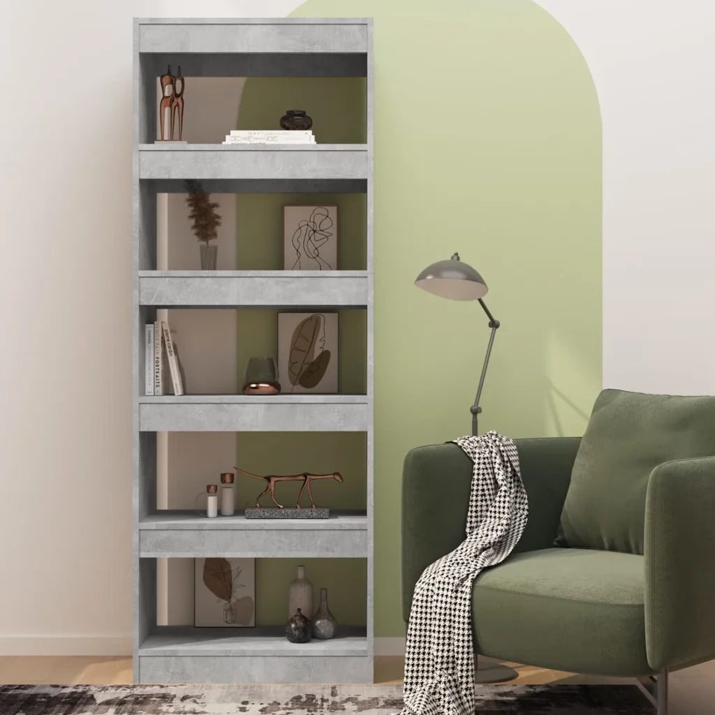 Libreria Divisorio-Scaffale per Libri-Mobile di Stoccaggio Grigio Cemento 60x30x166 cm in Truciolato
