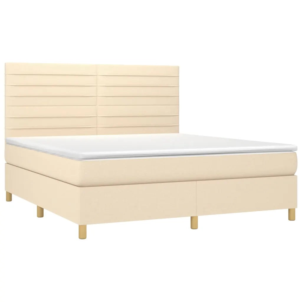 Letto a Molle con Materasso e LED Crema 160x200 cm in Tessuto