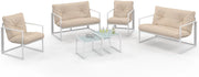 Nairobi Set di mobili da Giardino Bassi a 6 posti in Acciaio Bianco con Cuscini Beige