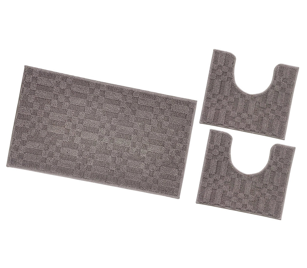 Tappeto Bagno 3D Morbido Assorbente Antiscivolo Lavabile Scendiletto Camera Set 3 Pezzi Marrone