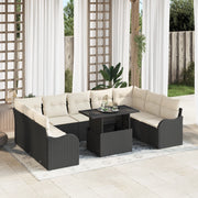Set Divano da Giardino con Cuscini  10 Pezzi Rattan Poli Nero