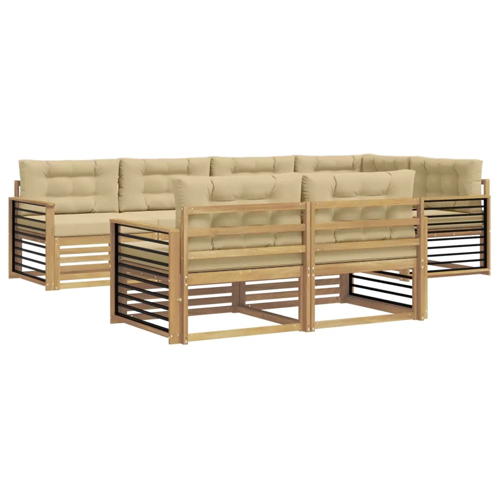 Set di divani da esterno 7 pcs Bianco e Beige Poliestere