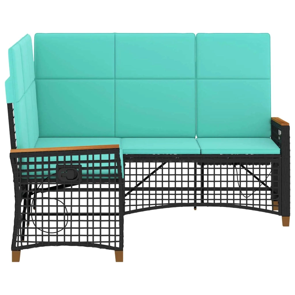 Set di Divani Recliner da Giardino Regolabile Nero e Turchese