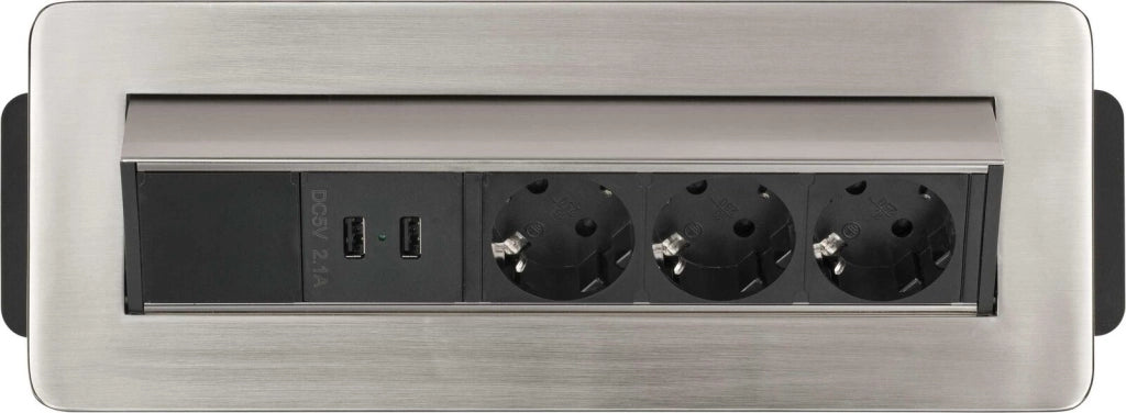 Brennenstuhl 1396200113 Indesk Power Presa Multipla da Tavolo 3 Prese Schuko 2 Porte USB 2,10 A Cavo 2 m colore Argento Nero