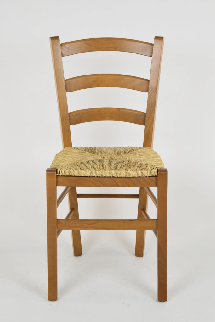 Set 4 Sedie Venice Tommychairs, robusta struttura in legno di faggio verniciata in rovere e seduta in paglia