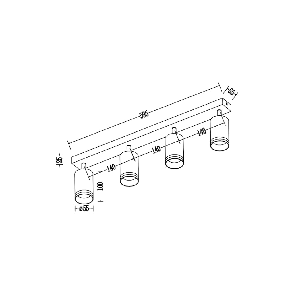 Plafoniera moderna nera a barra 4 faretti GU10 10W Pipe Milagro