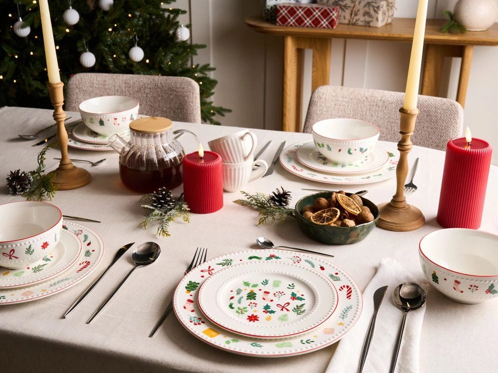 Set di 12 pezzi Porcellana bianca Finitura smaltata reattiva fatta a mano Servizio per 4 persone Effetto martellato Natale Cucina Sala da pranzo