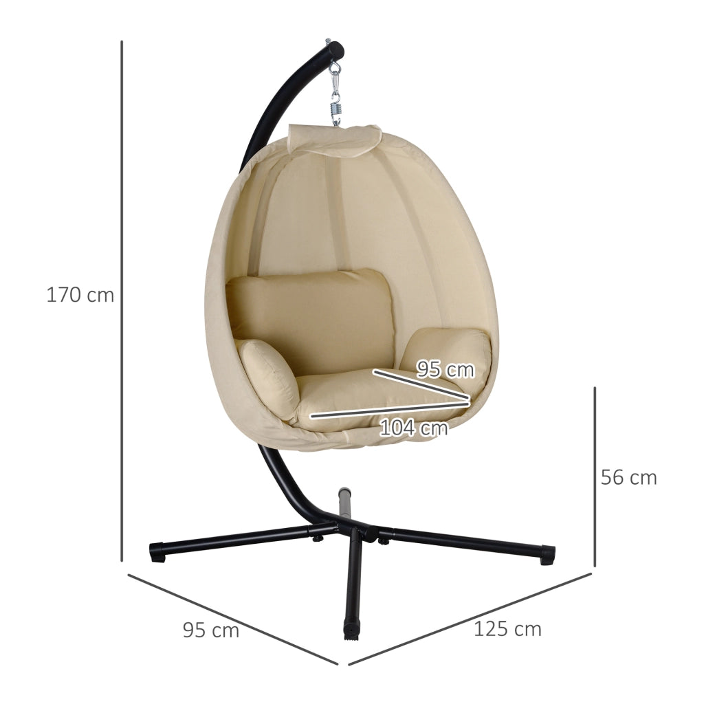 Sedia amaca a forma d'uovo con morbido cuscino interno all'aperto 125×95×170cm kaki