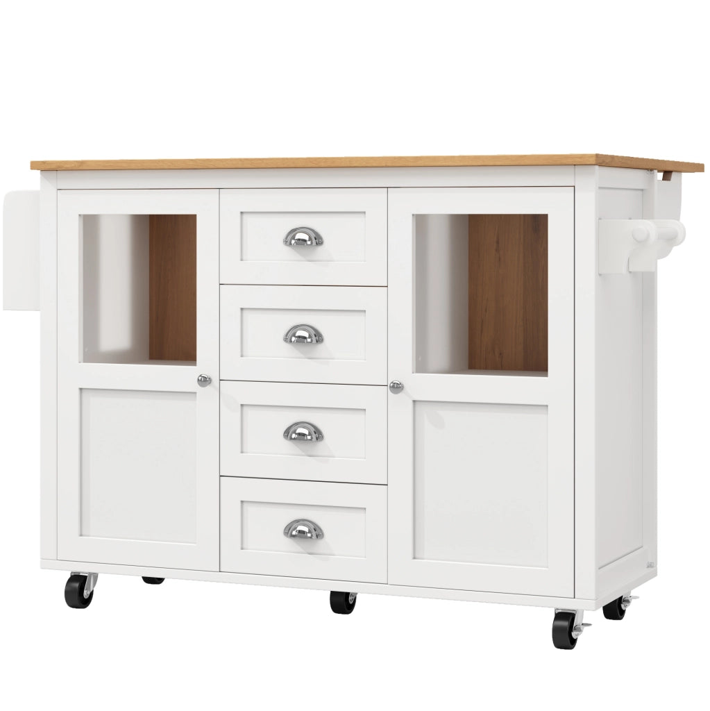 Isola da cucina 137.9x73x92.5 cm con piano pieghevole e ruote in MDF e metallo bianco