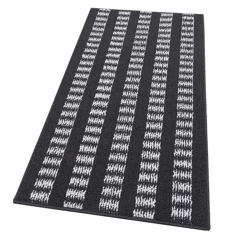 Tappeto Cucina Morbido 3D Assorbente Lavabile Antiscivolo Passatoia Bordata A Righe 57x40 Nero