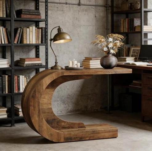 Tavolo consolle a C in legno 110 x 35 x 75 cm marrone rustico