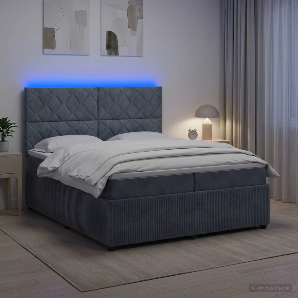 Letto Box Spring LED con Materasso Grigio Scuro 200 x 200 cm 3456144