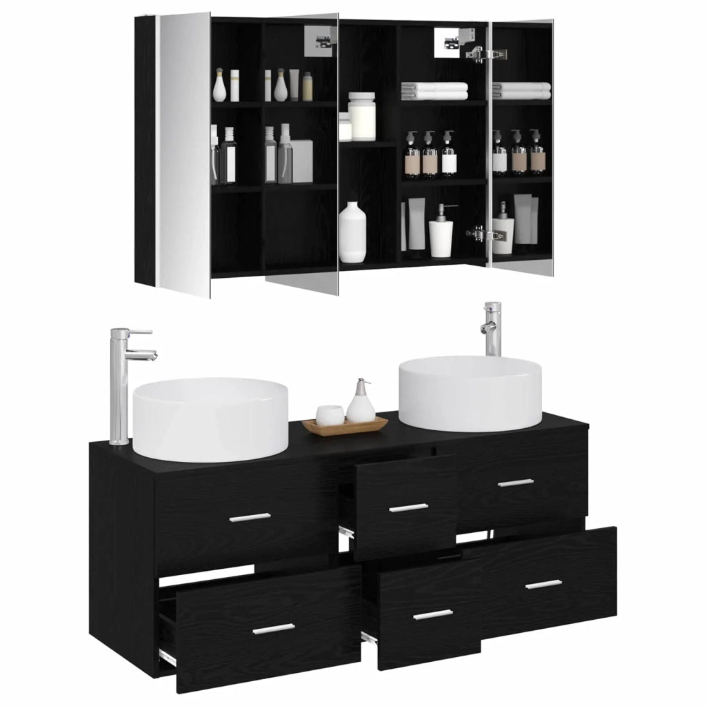 Set di mobili per il bagno 4 pcs Rovere Nero 3407104
