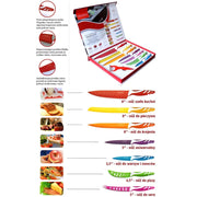 Trade Shop - Set 7 Coltelli Da Cucina Colorati Ceramica Piu Pelapatate Royalty Line Acciaio -