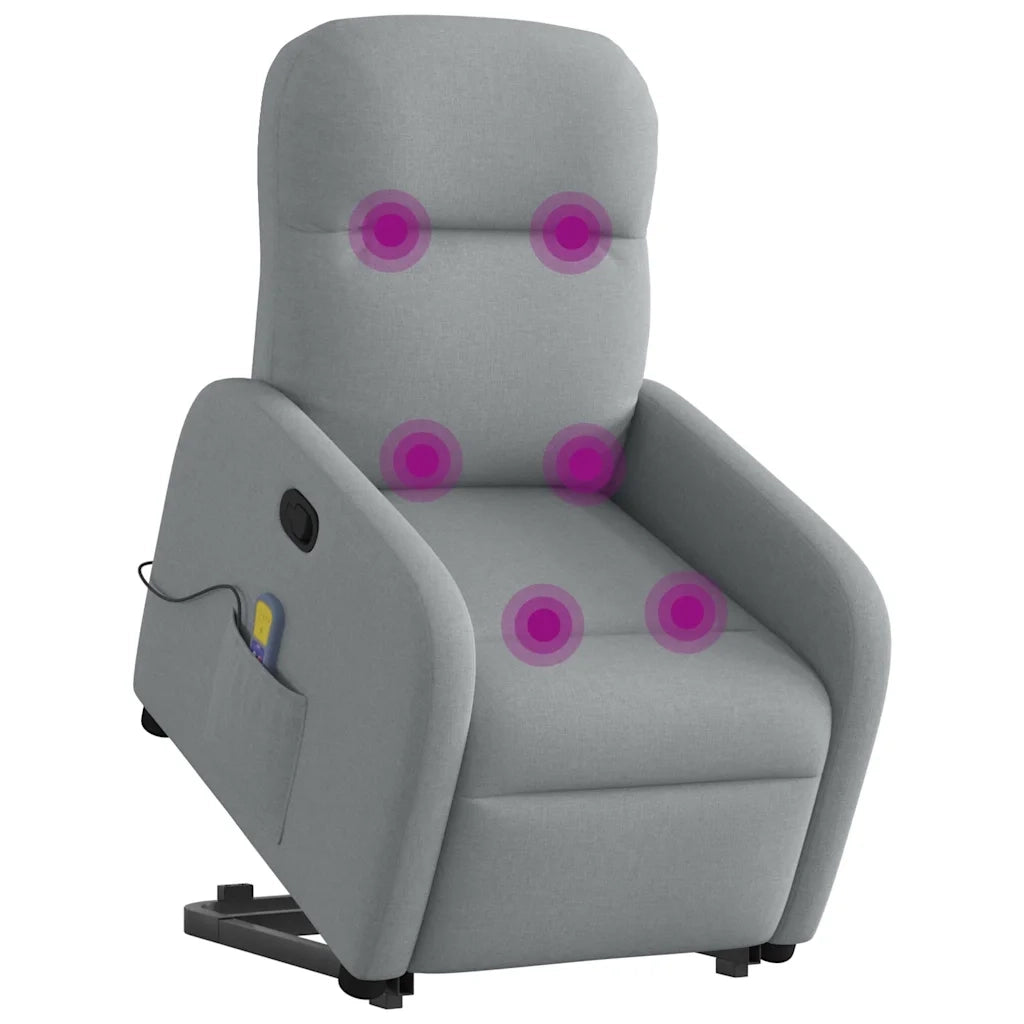 Poltrona | Sedia Relax Alzapersona Massaggi Reclinabile Grigio Chiaro Tessuto